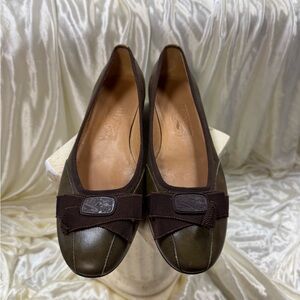 Salvatore Ferragamo Brown Leather Flats with Bow Detail